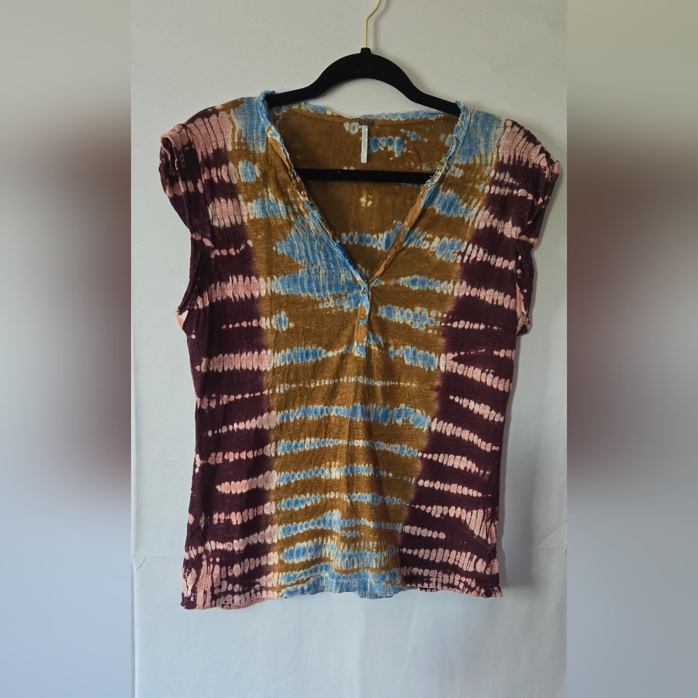 YFB Young Fabulous & Broke Tie Dye 100% Linen Top Size Small - Picture 3 of 8